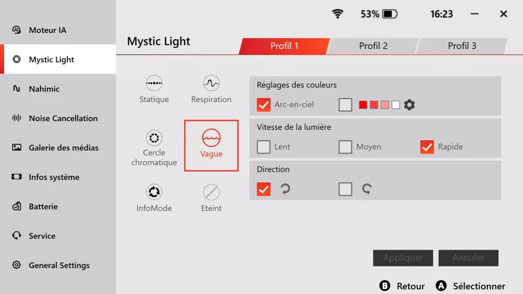 Test de la MSI Claw A1M : la puissance d'un PC gaming au creux de vos mains 4 - Lumières