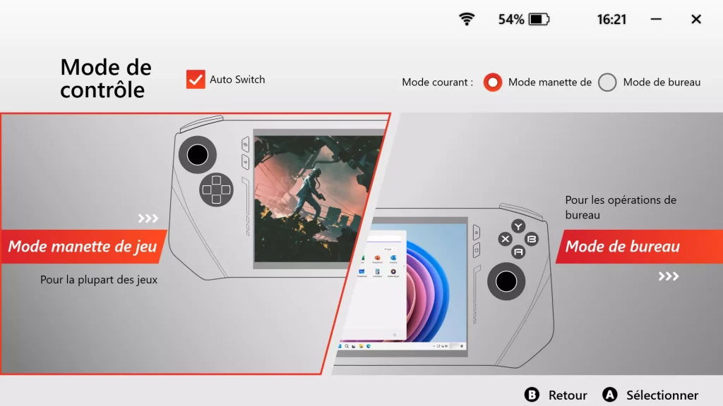 Test de la MSI Claw A1M : la puissance d'un PC gaming au creux de vos mains 4 - Modes de contrôle 