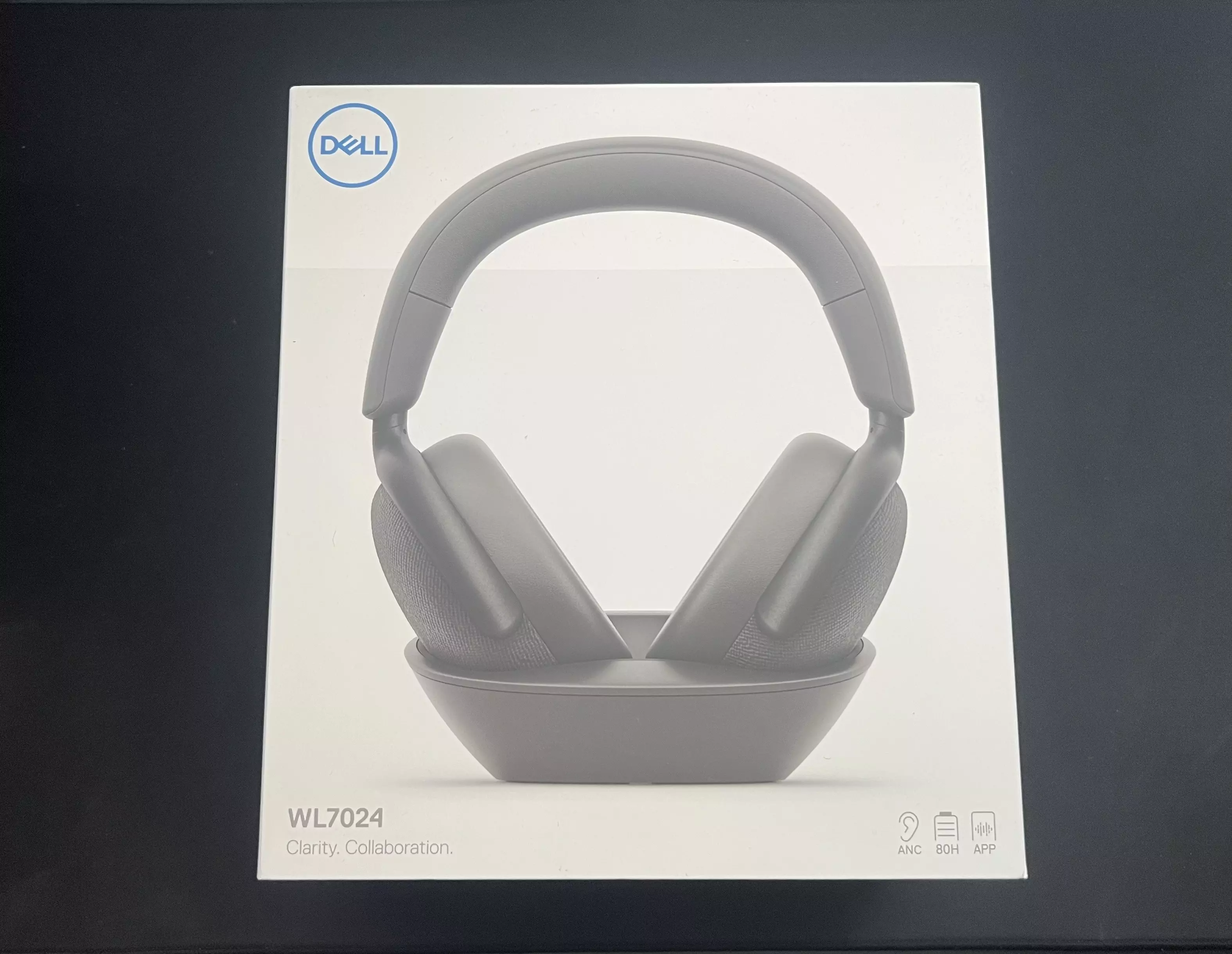 Boîte du casque Dell WL7024 avec les mentions ANC, 80H et APP