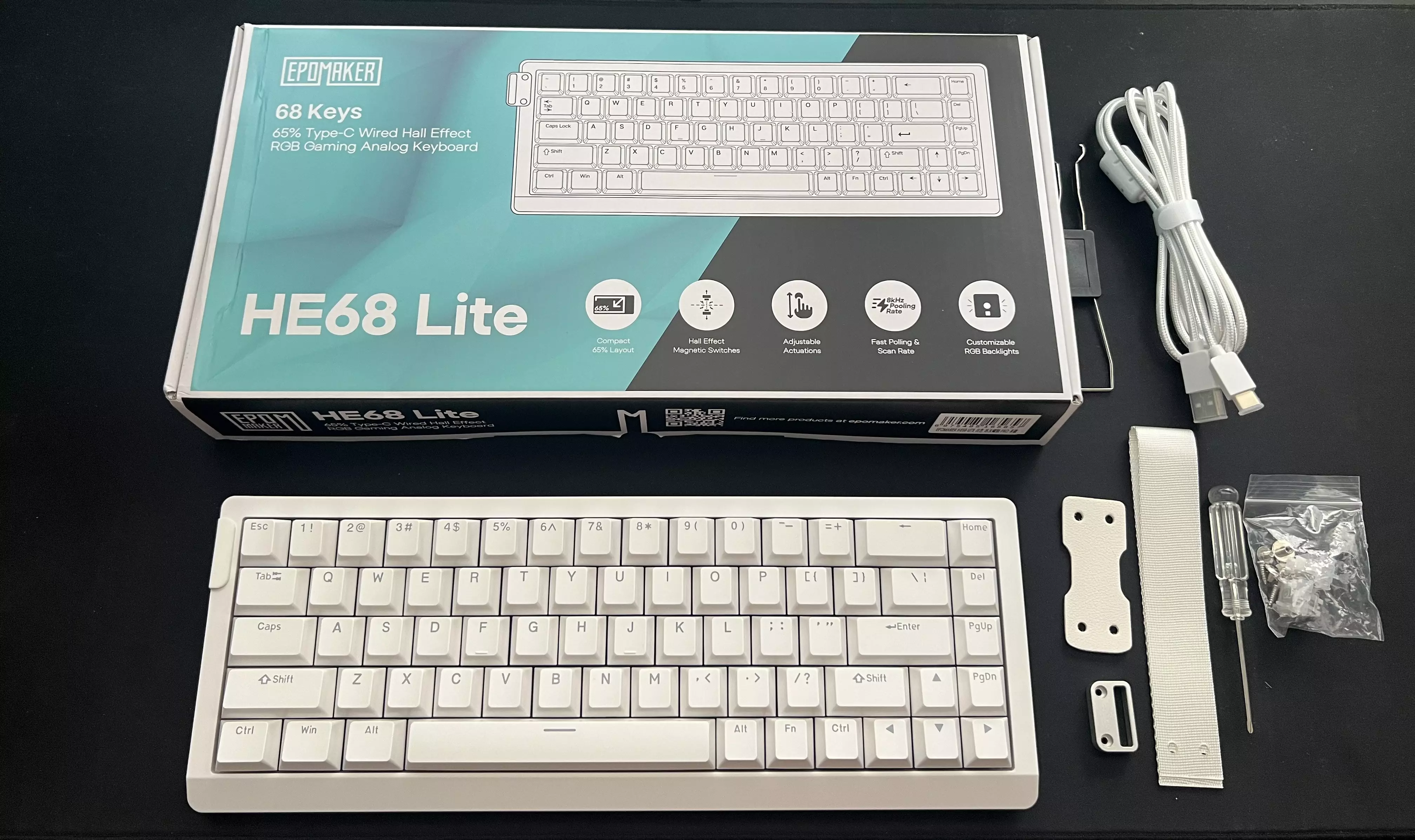 Contenu de la boîte du EPOMAKER HE68 Lite blanc