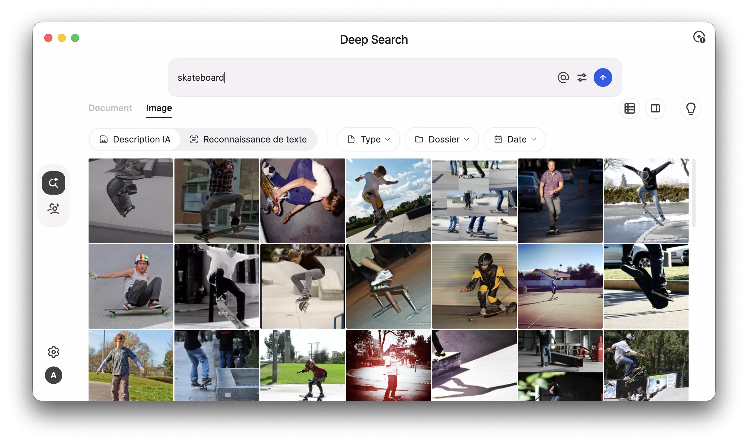 Résultats de Synology Deep Search après défilement montrant des images hors sujet comme du snowboard