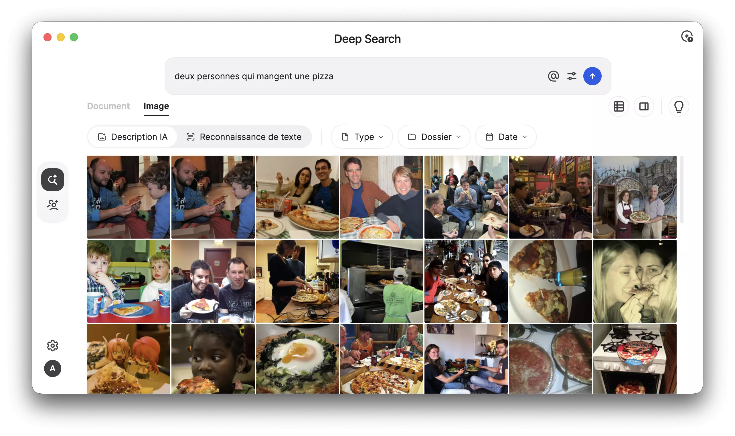 Synology Deep Search affichant les résultats de la requête deux personnes qui mangent une pizza