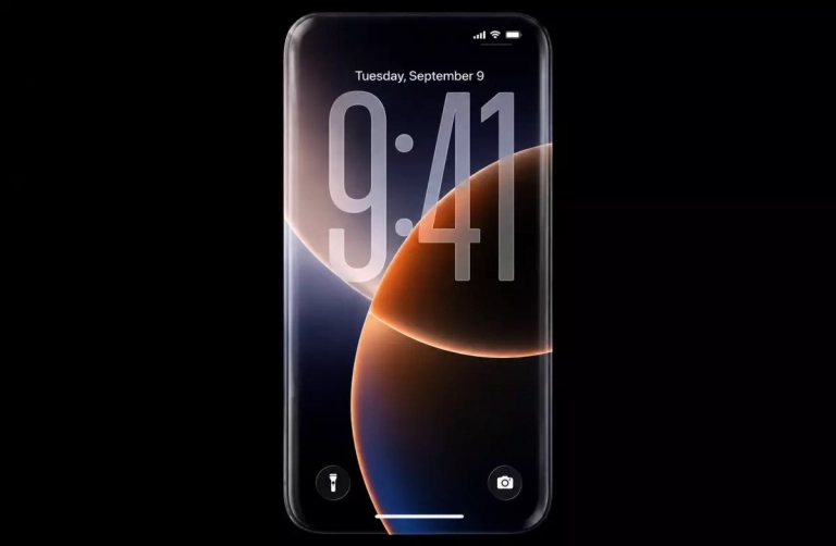 Concept d’un iPhone en verre incurvé entouré d’une fine bande métallique