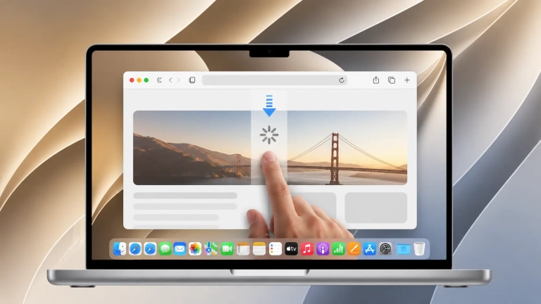Safari sous macOS 27 avec le geste Pull to Refresh désactivé