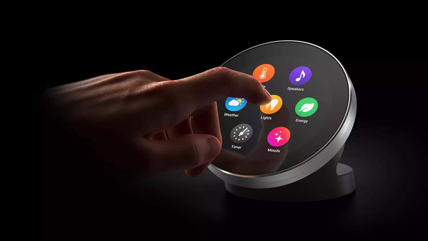 Homey Portal avec son écran tactile circulaire de 2,8 pouces et sa bague rotative en acier inoxydable
