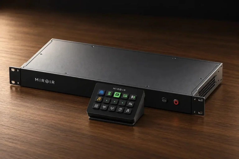 Miroir Director 4K présenté par Micode pour automatiser un studio de podcast multicaméra