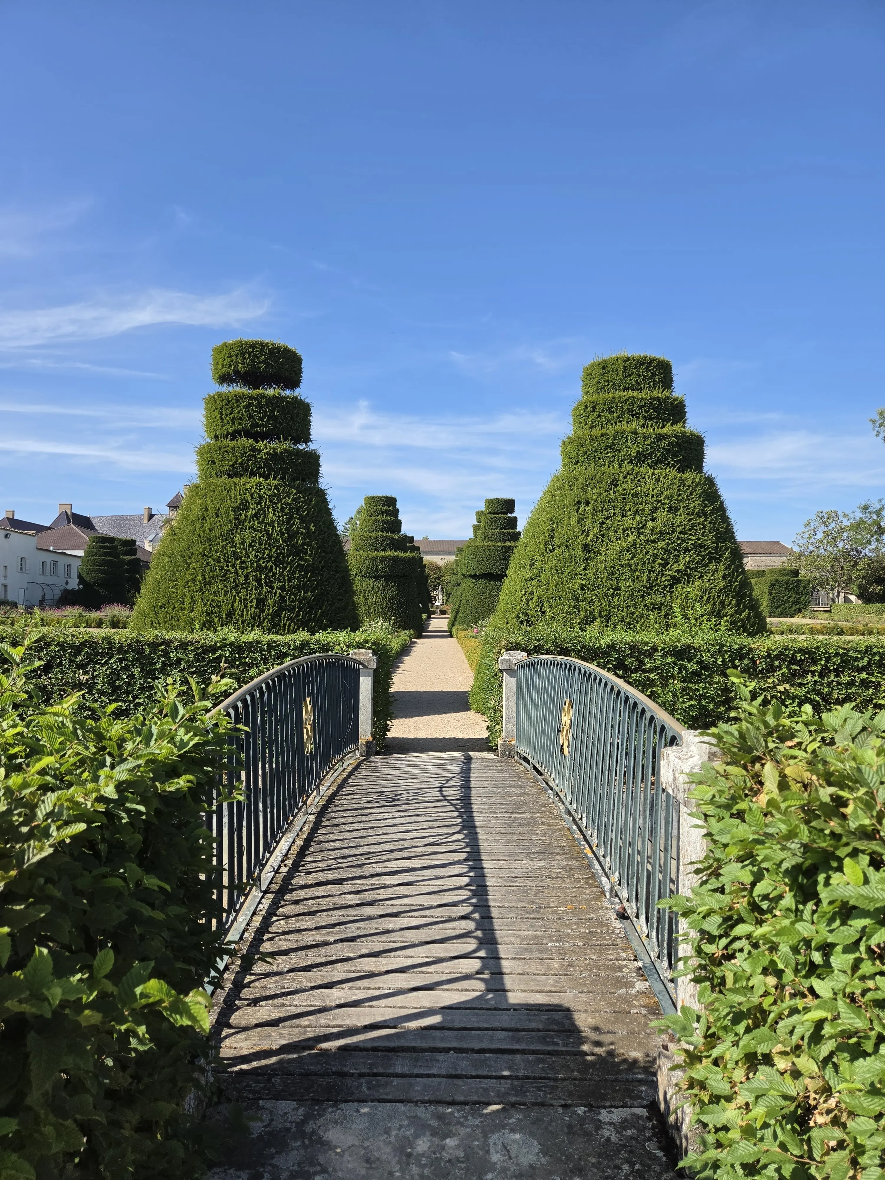 Petit pont en bois entouré de haies et de végétation photographié avec le Galaxy Z Fold8