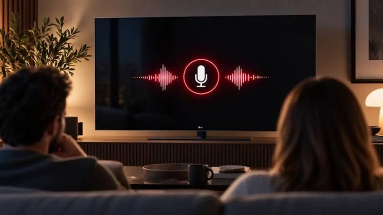 Téléviseur LG connecté avec microphone et paramètres de confidentialité webOS