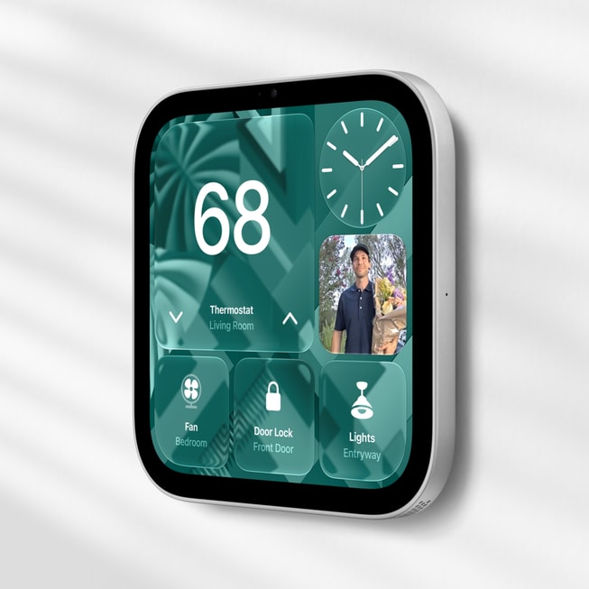 Le modèle mural de l'Apple HomeView fixé au mur