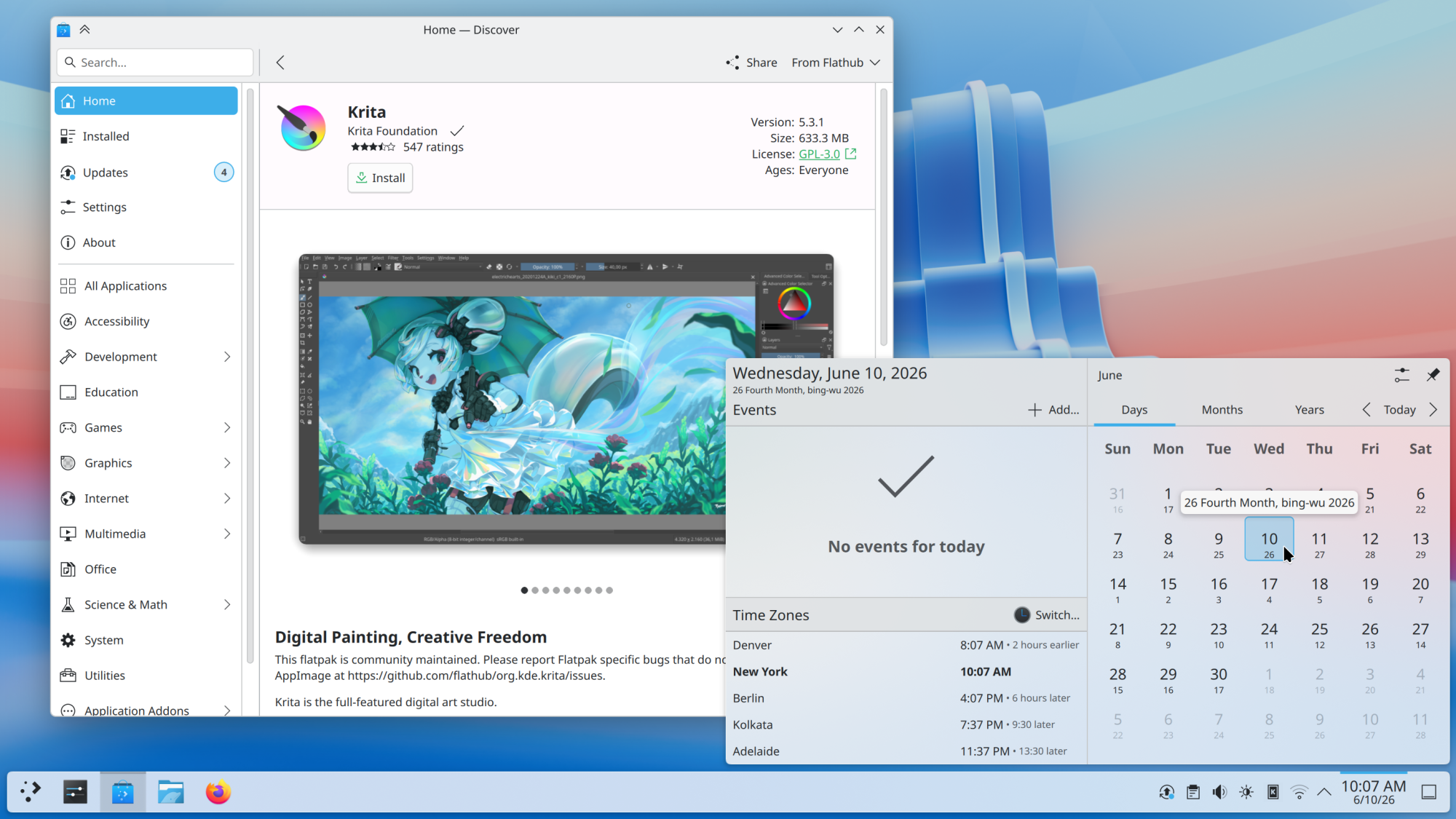 Le bureau KDE Plasma, l'un des environnements de bureau Linux