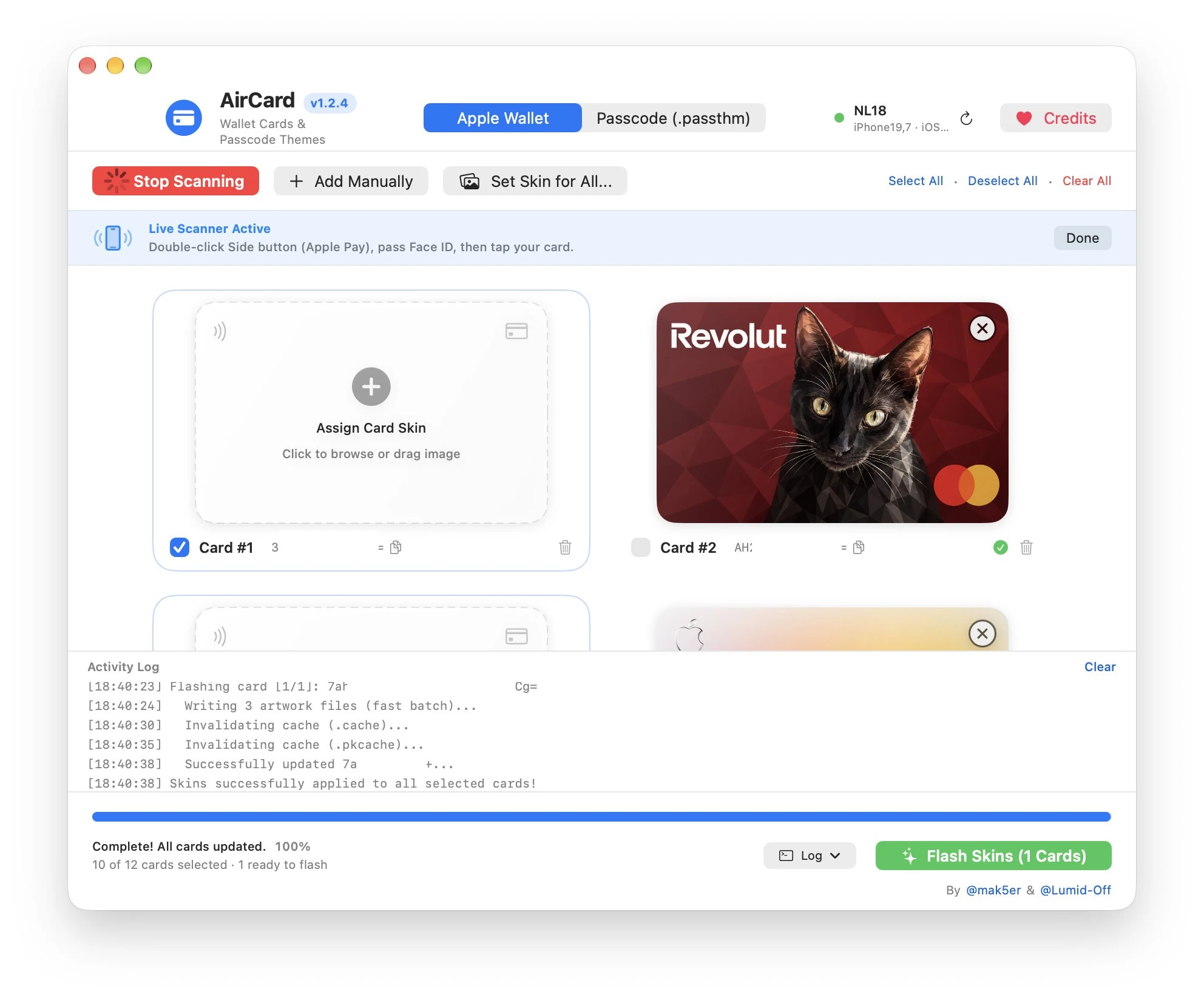 Interface AirCard sur Mac avec détection des cartes Apple Wallet