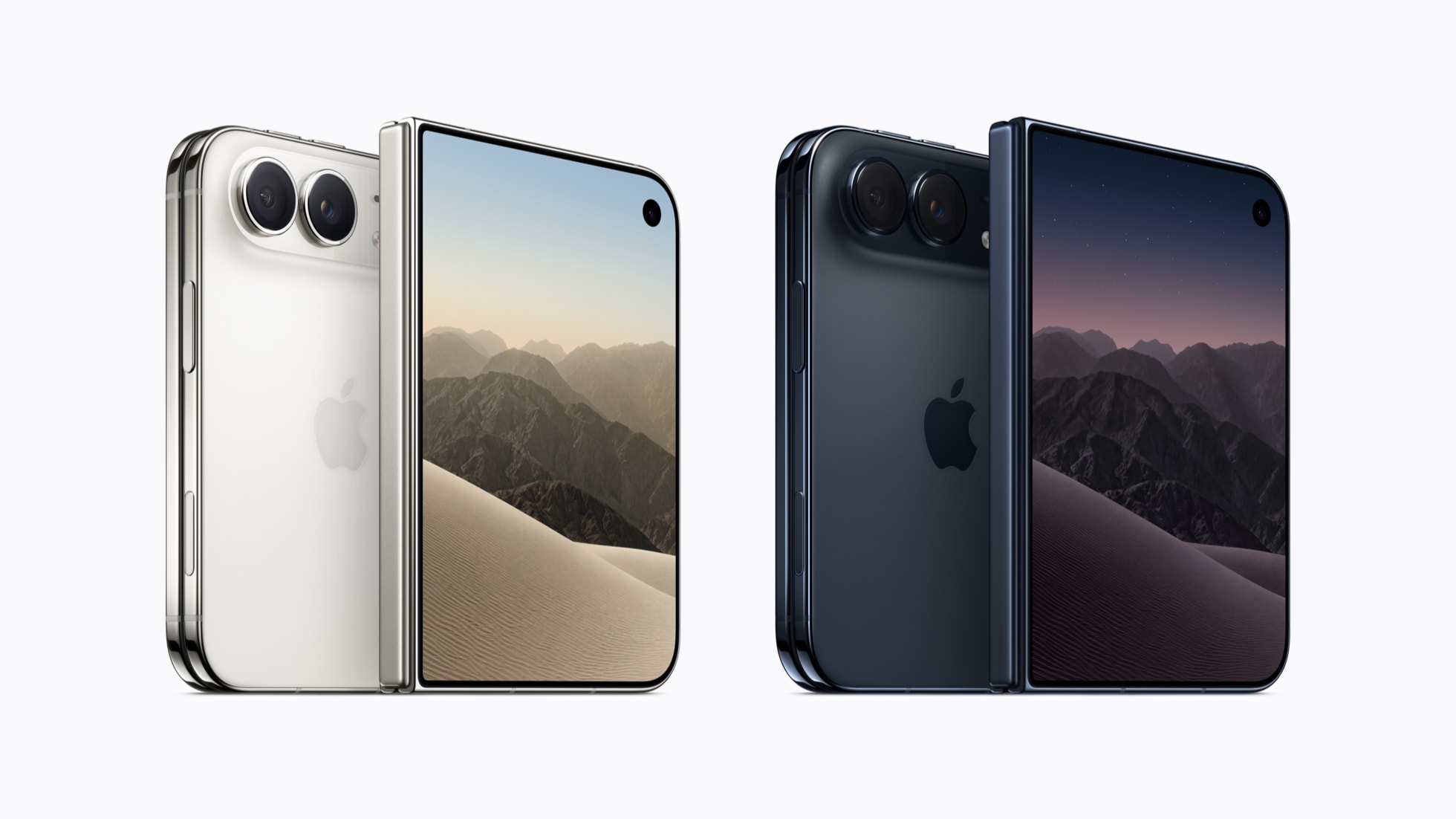 L'iPhone Duo en blanc stellaire et ciel nocturne, ouvert et fermé