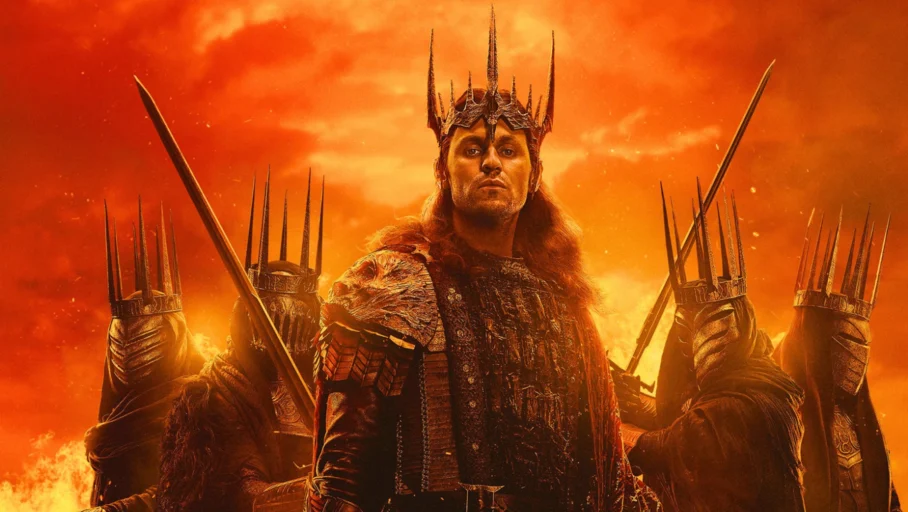 Sauron couronné devant quatre Nazgnagôl sur le visuel de la saison 3 des Anneaux de pouvoir