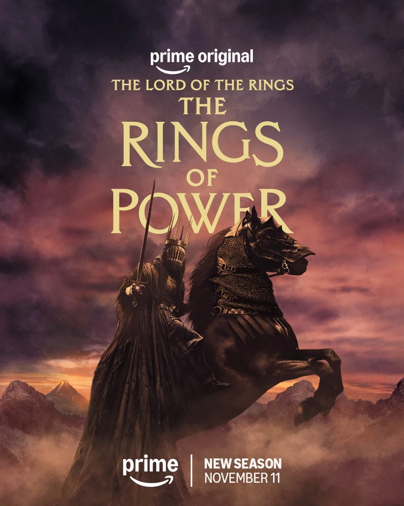 Khamûl à cheval devant le Mordor sur une affiche des Anneaux de pouvoir saison 3